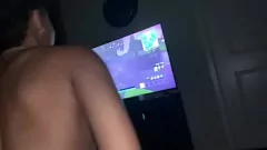 Play My neighbor can't resist creampieing my wet pussy while playing his video game with his big cock