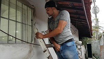 watched by the worker naked in the bathroom and penetrated from behind